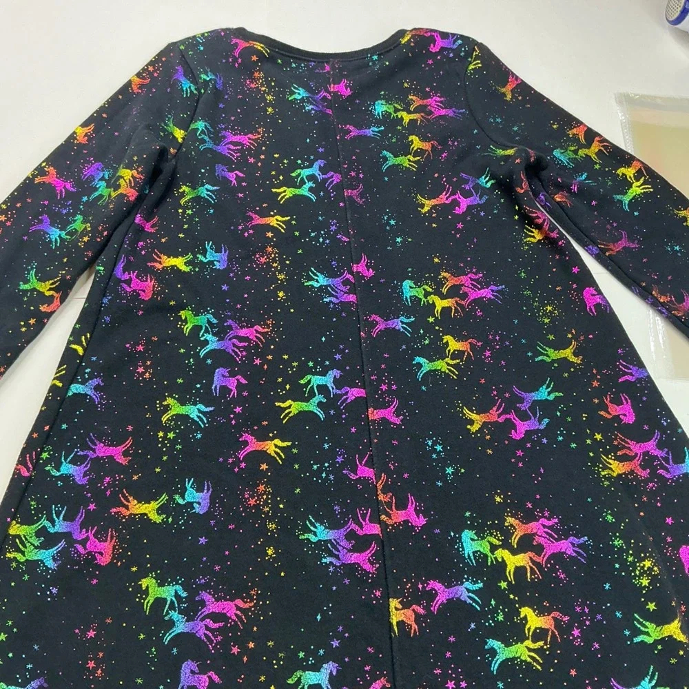 Jumping Beans Black Dress Girls 8 Rainbow Glitter Unicorn Fleece All Day Play